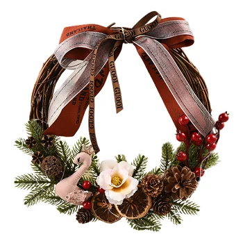 

Artificial Pine Indoor Outdoor Bowknot Garland Christmas Wreath Gift Door Decoration Collection Hanging Home Reusable DIY Party