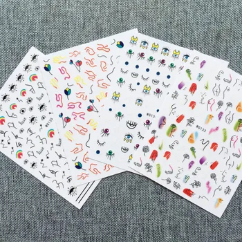 

1pcs Fashion Eye Series 3D Nail Art Stickers colorful irregular line Mixed Design Self-Adhesive Foils Transfer 3D Tip Decal Tool