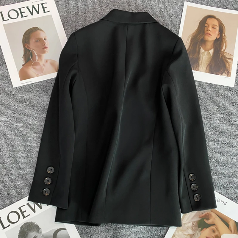 Women Big Size Leisure Brown Black Blazer New Notched Collar Long Sleeve Loose Fit Jacket Fashion Spring Autumn 2021 New s1269