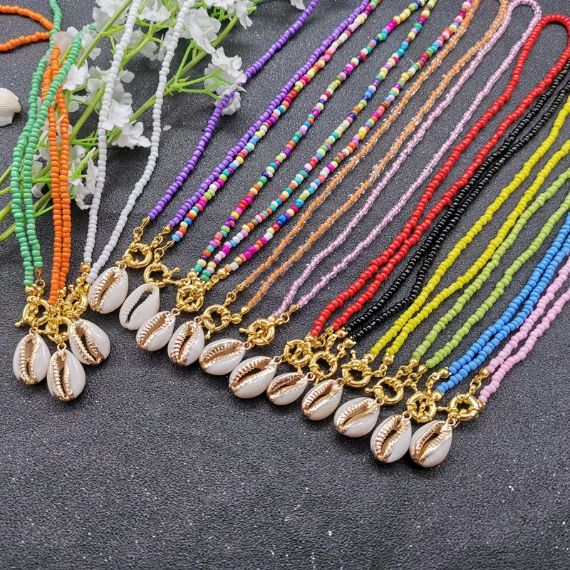 

pzmycs Color beads for jewelry making Choker Necklace For Women Bohemian Shell Pendant Necklace Female Fashion Beach Jewelry2019