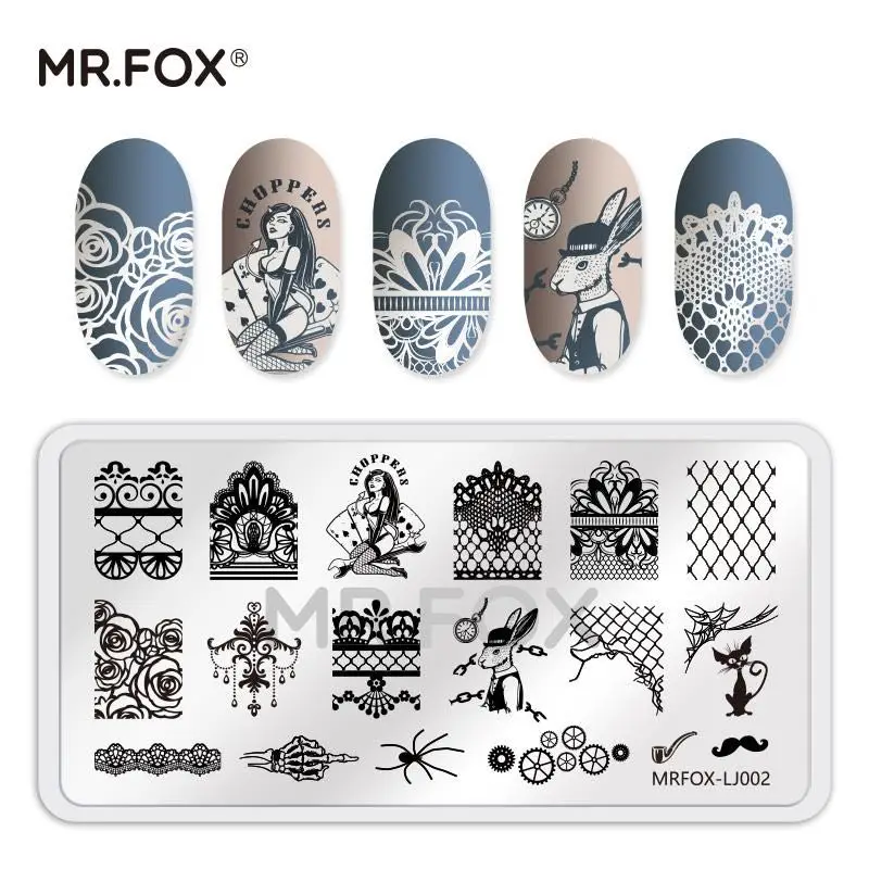 MRFOXLJ02 MRFOX новые пластины для штамповки ногтей 6,5*12,5 см кружева штамповки пластины дизайн ногтей ImagePlate оборудование штамп штамповки пластины маникюр - Цвет: MRFOXLJ02