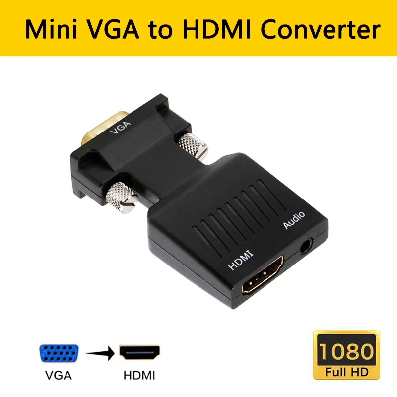  1080P HDMI a VGA Convertitore Adattatore con Audio mini HD 1080p M a F VGA2HDMI AV Video Cavo per i