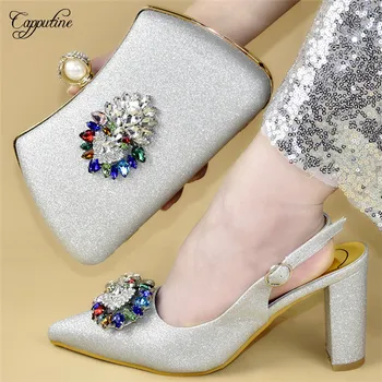 

Nice silver pumps with purse set spring/autumn design pointed toe shoes and handbag set for lady 688-18 heel height 8.5cm
