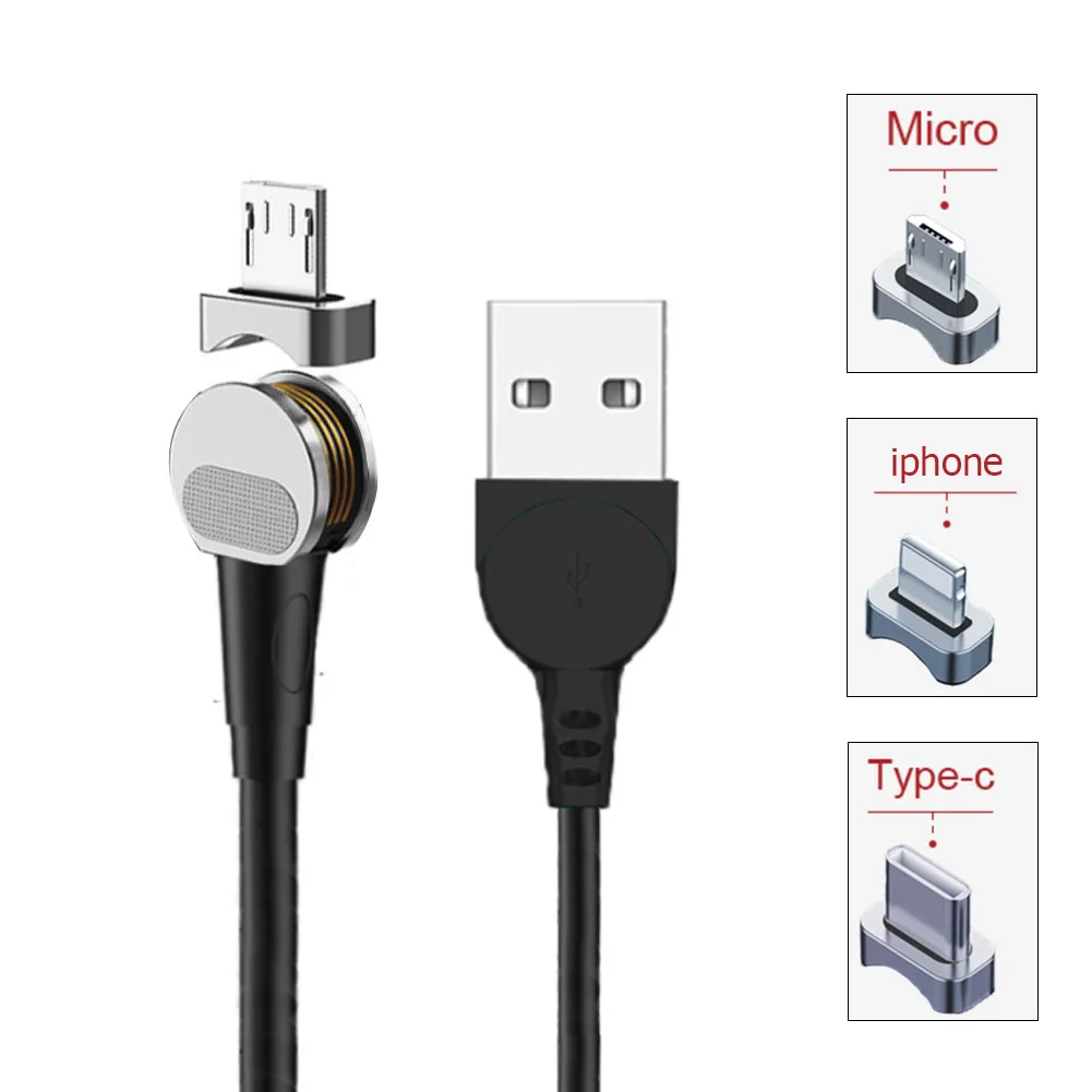 

Magnetic USB Cable 5V/9V/12V 2.4A Charging Cable 180 degrees Lightning/Type-C/Micro USB Port rotating Mobile Phone Data Cable