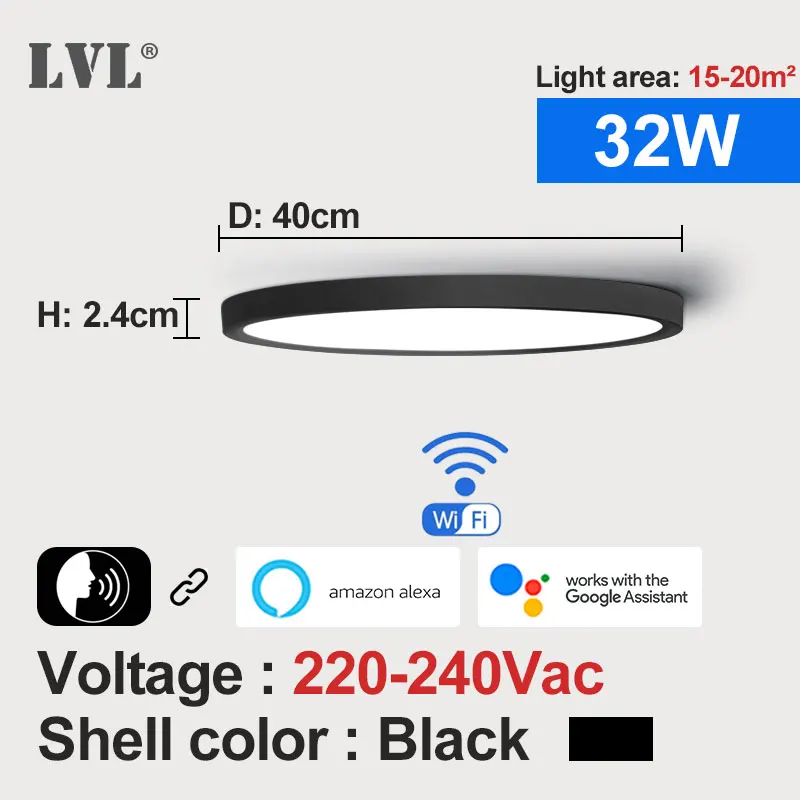 Sleek LED Smart Ceiling Light with Dimmable WiFi & Voice Control
