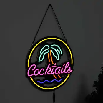 

Cocktail LED Neon Sign Light Cafe Hanging Neon Bulb Tube Party Visual Artwork Lamp Wall Decoration Commercial Lighting 110-240V