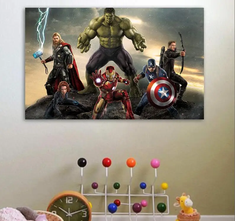

One pice canvas painting of Avengers Poster Marvel Movie Poster Superhero Wall Picture Thor Hulk Iron Man sticker decoration