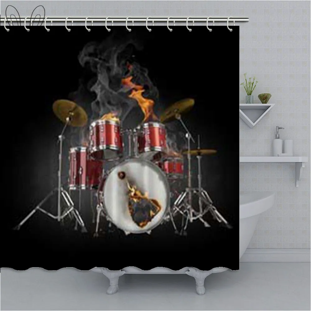 Рок пламенный барабанный набор полиэфирная ткань занавеска для душа для ванной комнаты скандинавский водонепроницаемый экран занавеска s украшение дома
