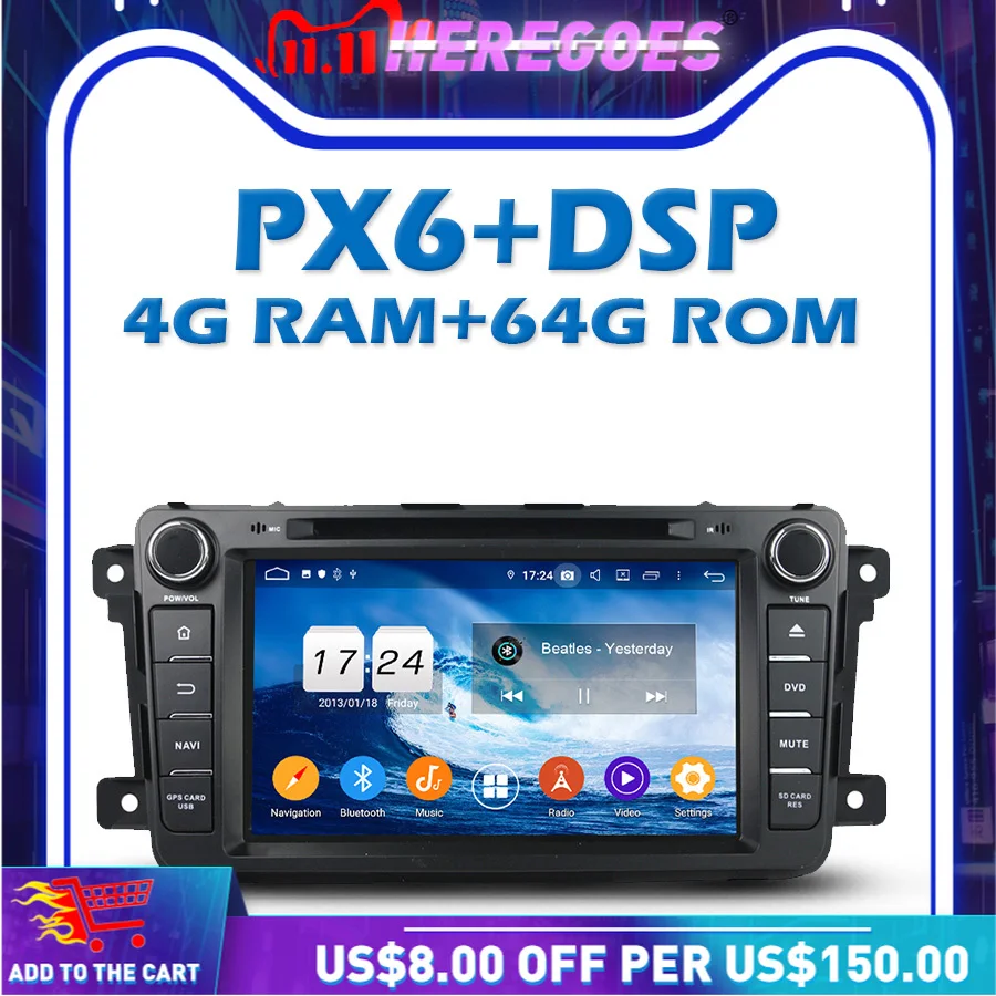 Автомобильный мультимедийный DVD-плеер PX6 TDA7851 DSP Android 8. 1 4G + 64GB GPS Map RDS радио Wifi Bluetooth