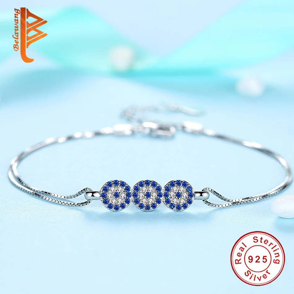 Retro 925 Sterling Silver Lucky Hand Turkish Eye Luminous CZ Stone Crystal Infinity Bracelet for Women Genuine Jewelry Gift
