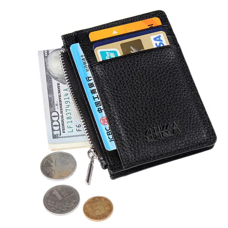 

Creative Zipper Slim Credit Card Holder Wallet With Men PU Soft Dollar Clip Leather Business ID Card Organizer Coin Purse
