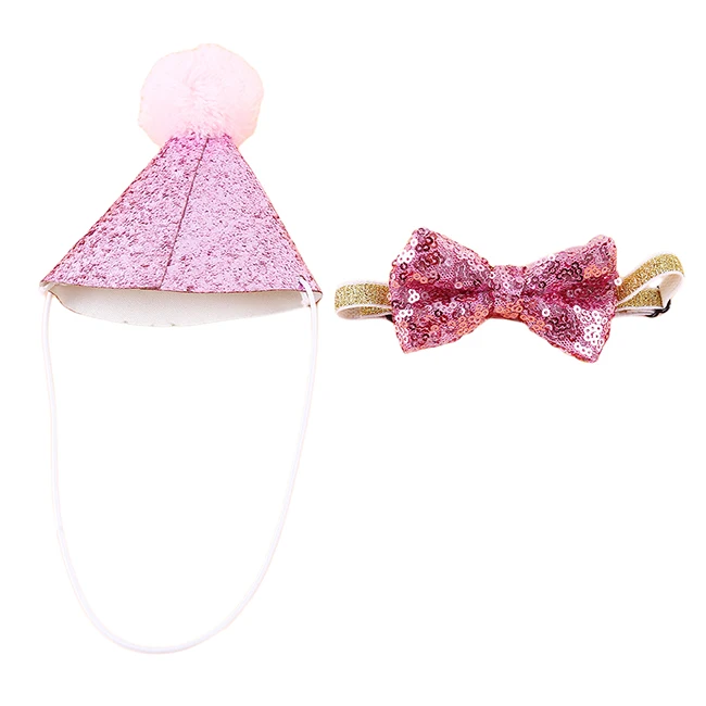 pink Шапки для собак для домашних животных для кошек, костюм с бантом для собак на день рождения, головной убор, шапка, костюм для дня рождения, головной убор, аксессуары для домашних животных - Цвет: pink