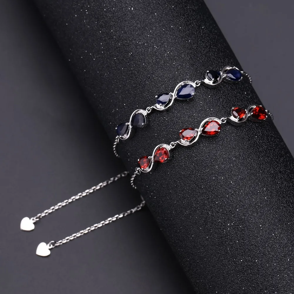 GEM'S балет 3.41Ct натуральный голубой Сапфировый Браслет 925 пробы Серебряный Драгоценный Камень регулируемые браслеты для женщин Свадебные украшения