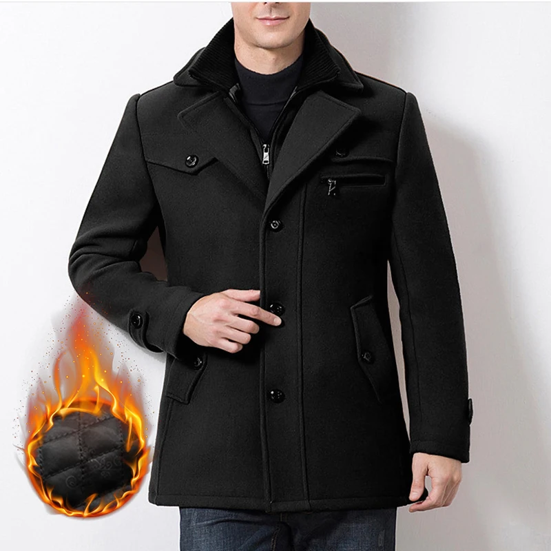 

Mens Casual Long Sleeve Outwear Coat Overcoat Lapel Collar Warm Button Jacket