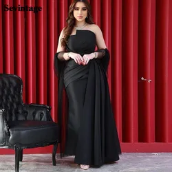 Sevintage Black Saudi Arabia Long Prom Dresses 2022 Satin Tulle Split Formal Party Gowns Dubai Custom Made Women Evening Dress