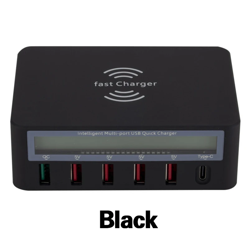 20W Multi 5 USB Smart Charger Qi Wireless Charger For Iphone X 8 11 Samsung LCD Quick Charge 3.0 Fast Wireless Charging Station