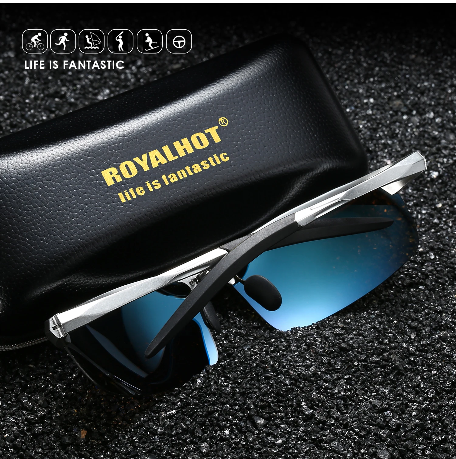 RoyalHot, мужские, женские, поляризационные, сплав, Прямоугольная оправа, солнцезащитные очки, для вождения, солнцезащитные очки, оттенки, Oculos masculino, мужские, p10038