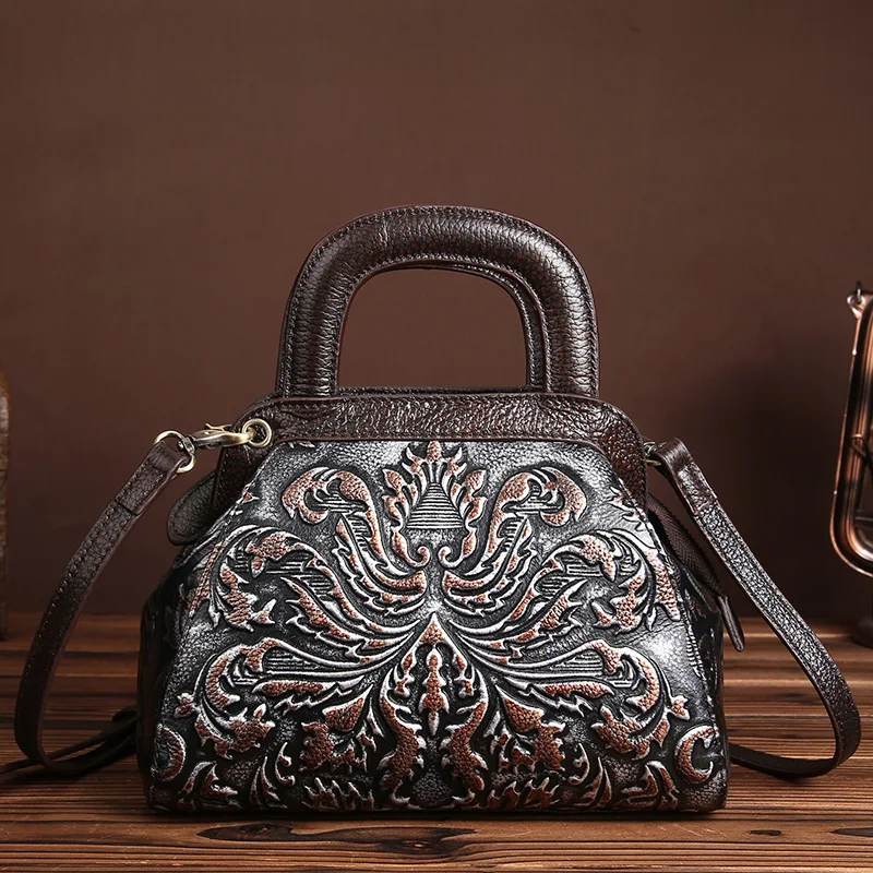 

New Style Retro Natural Leather WOMEN'S Bag Embossed Hand-rub Color Multi-functional Handbag First Layer Casual Crossbody Bag