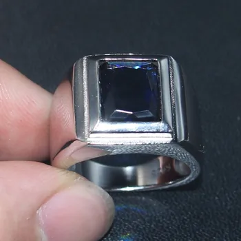 

Men's Luxury 925 Sterling silver Square Blue 5a Zircon CZ Stone Rings Wedding Band ring boys jewelry Size 8,9,10,11,12,13