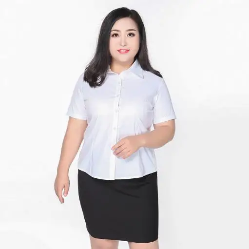 Blusas mujer de moda женская рубашка Женская офисная одежда блузка рубашка Весна Лето размера плюс женские топы с длинным рукавом M274 - Цвет: white short sleeve