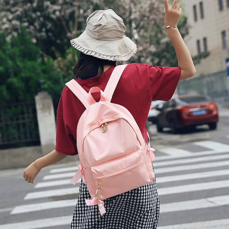 

Solid Color Backpack Large Capacity Teenager Girls Waterproof Nylon Backpacks Shoulder Bags for Student School Book Bag