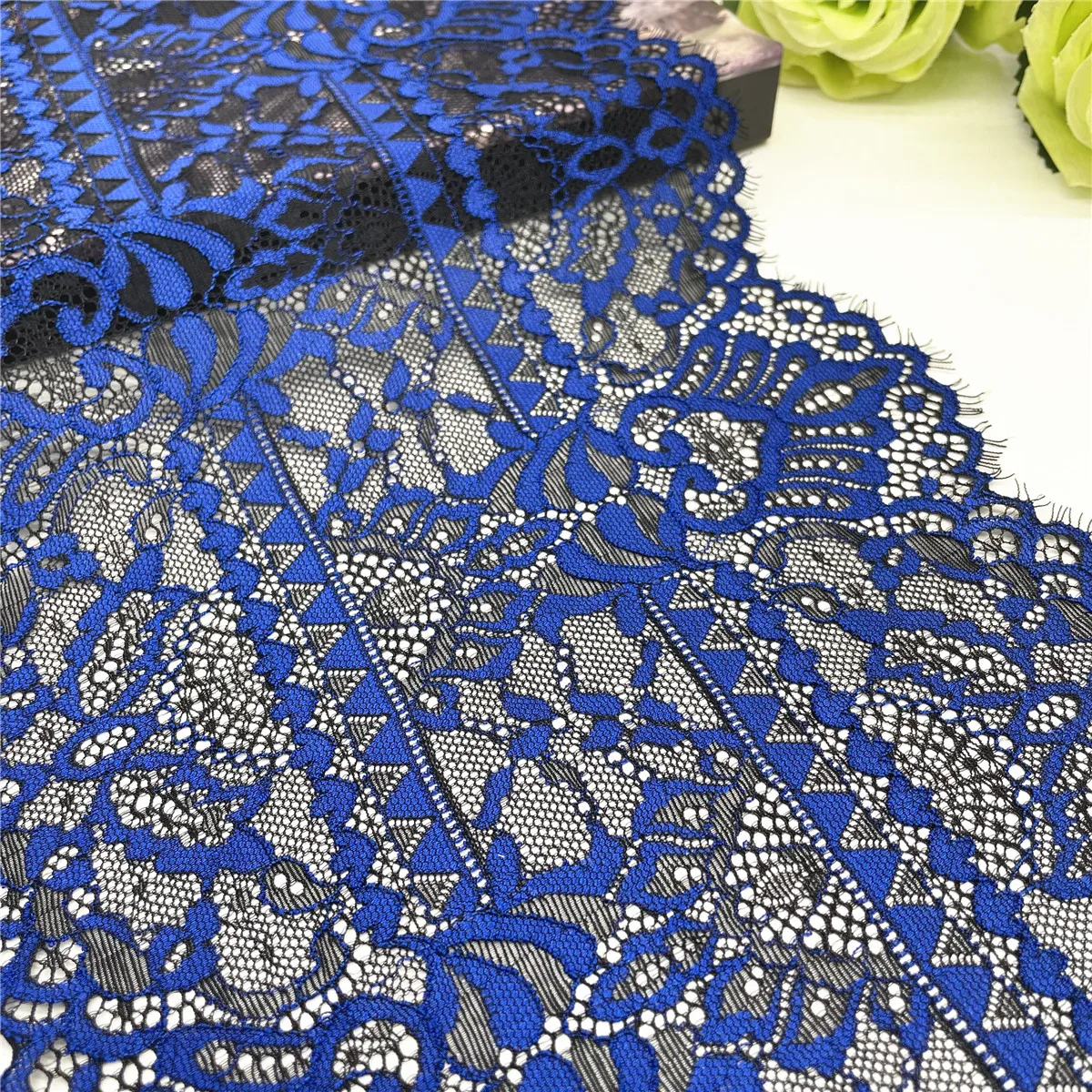 3y/Lot Width 8 1/2 inch (22cm) Pretty Blue Navy Elastic Eyelash Lace Trim 5