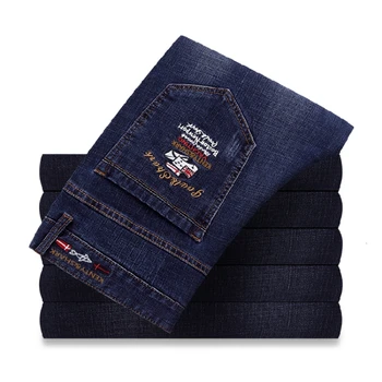 

Shark Brand 2020 New Men's Fashion Jeans Business Casual Slim Jeans Classic Trousers Denim Pants Male Blue