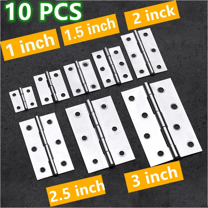 10 Pcs 1/1.5/2/2.5/3 Inch Stainless Steel Door Hinge Furniture Home Accessories Window Cabinet Jewelry Box