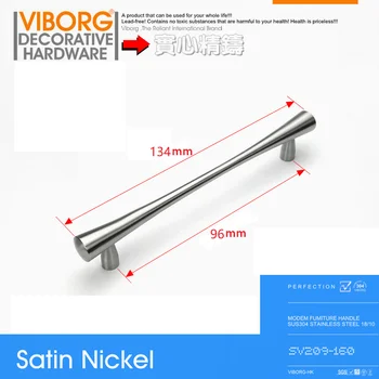 1 pieceVIBORG Deluxe 96mm Solid 304 Stainless Steel Modern Kitchen Cabinet Cupboard Door Handle Pulls Drawer Pull Handles