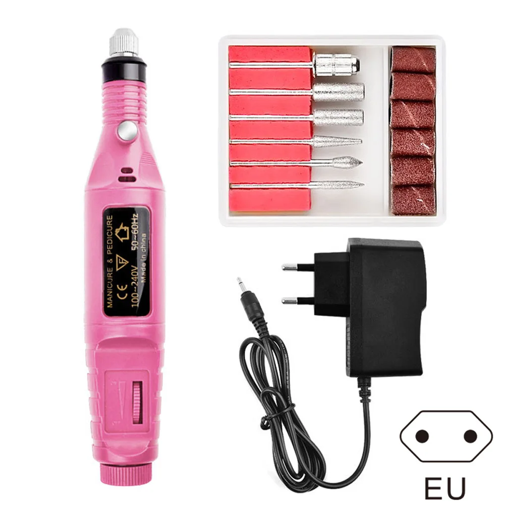 Manicure Machine Electric Nail Drill Bit Set Mill Cutter Mini Nail Art Sanding File WH998 - Color: EU