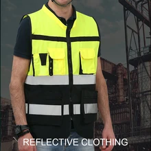 Куртка безопасности желтый черный спасательный жилет для техники санитарный работник полиэфирное волокно на открытом воздухе светоотражающий жилет практичный