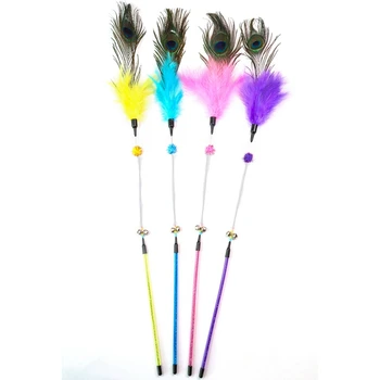 

Cat Toys Kitten Interactive Fun Toy Cat Teaser Wand Pet Peacock Feather Stick Grappige Kattenstok toys for cats for a cat toy