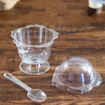 

50pcs 120ml Goblet ice cream jelly pudding yogurt cup wedding birthday party favors wineglass plastic dessert cups with lid