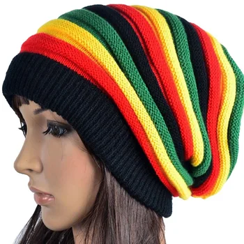 

Winter Striped Men Women Jamaica Rasta Reggae Rainbow Wool Knitted Beanie Hats Casual Cheap Caps Bonnet Girl Boy