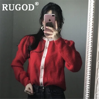

RUGOD 2019 New autumn warm sweater cardigan for women o neck slim pearl button knitted coat fashion female elegant sweet sweater