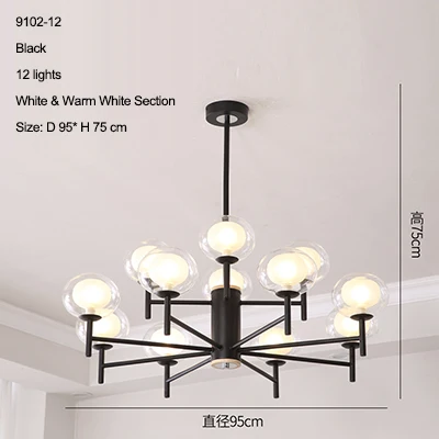 12 Light Black Скандинавский простой 85-220 В светодиодный рулевой люстра черный и белый два цвета железная Люстра для столовой гостиной спальни - Lampshade Color: 12 Light Black