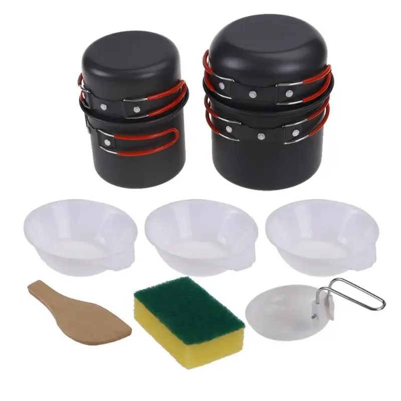 Aluminium Alloy Pot Picnic Cookware Folding Fork Spoon Knife Set Outdoor Camping Hiking Tableware Utensils 1-2 Persons - Цвет: C