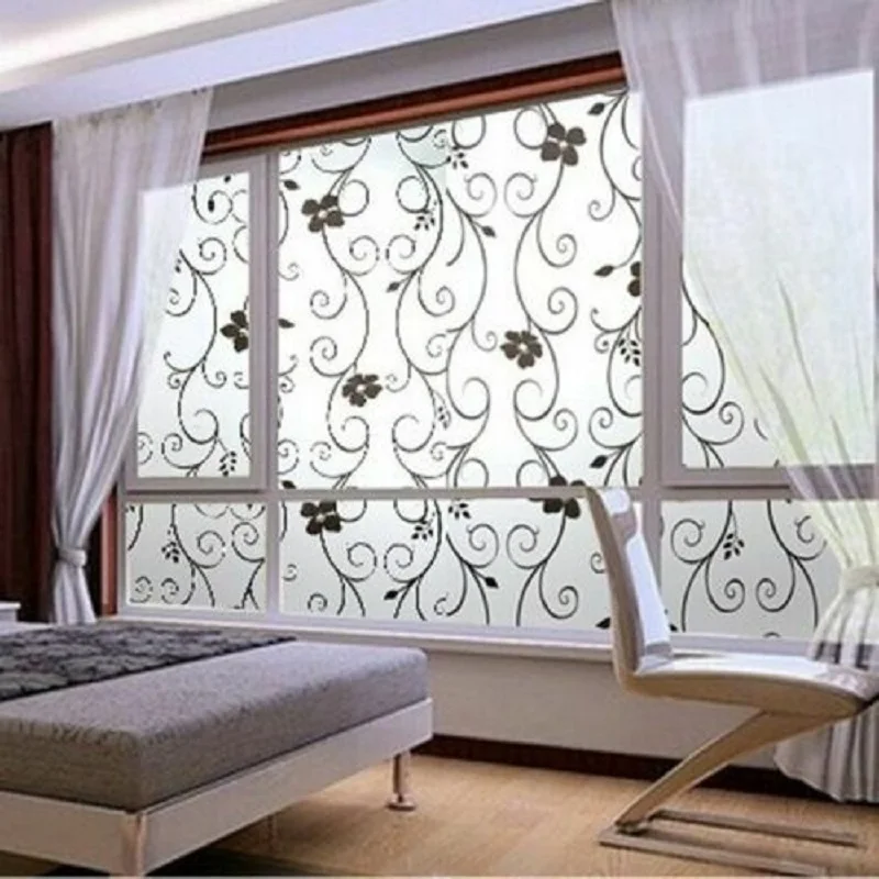 Frosted Black Floral Pattern Glass Film Waterproof Home Decoration Window Glass Sticker Film