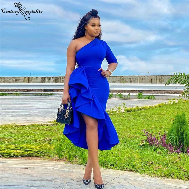 Royal Blue Prom Dresses Short Mermaid 2021 One Shoulder Crepe African Formal  Evening Dress Reception Gowns Vestido De Fiesta - Prom Dresses - AliExpress