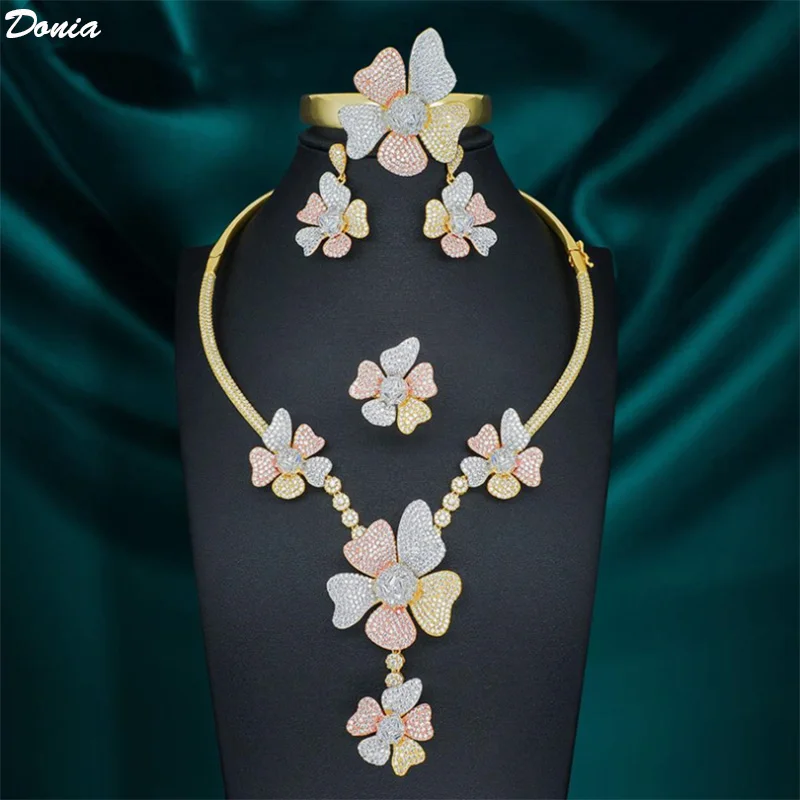 

Donia jewelry Luxury best selling AAA zircon plating 18K tricolor gold exaggerated flower collar necklace bracelet earrings