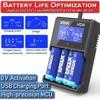 

USB Charger Battery life optimization XTAR VC4 USB LCD 18650 20700 21700 32650 20700 CR123A Li-Ion Ni-MH Battery Charger D30