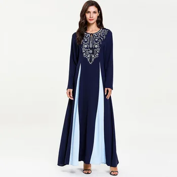 

Autumn Long Dress Women Boho Long Sleeve Blue Foral Embroidery Retro Fake Two Piece Patchwork Plus Size Maxi Dresses Robe 4XL