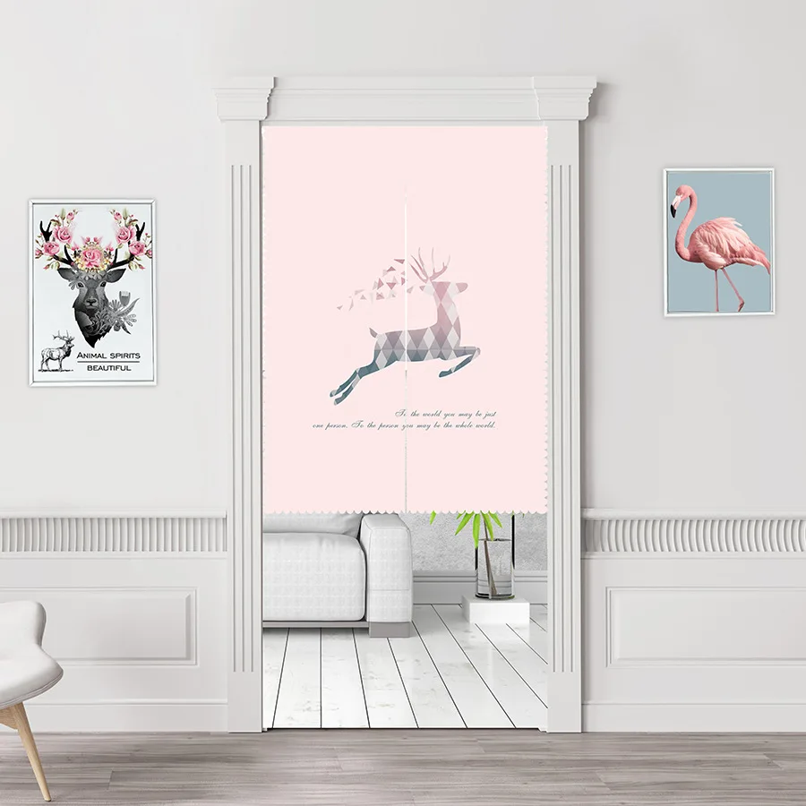 Nordic elk Doorway Curtain,Decorative  Door Curtain,Polyester Fabric Room Divider Tapestry for Porch Kitchen Bedroom Home Decor