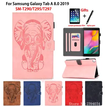 

SM-T290 Case For samsung galaxy tab A 8.0 2019 SM-T295 T290 T295 T297 Cover Funda Elephant Embossed PU leather Stand Shell +Gift