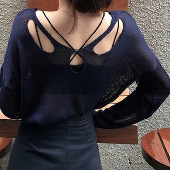 

GOOHOJIO 2020 New Chic Cutout Backless Casual Sweater Autumn Winter Women's Sweaters Pullovers Minimalist Elegant Sexy Tops