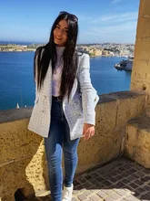 

Stylish Chic Tweed Blue Jacket Women 2021 Fashion Turn-down Collar Double Breasted Pockets Coat Female Casual Outerwear