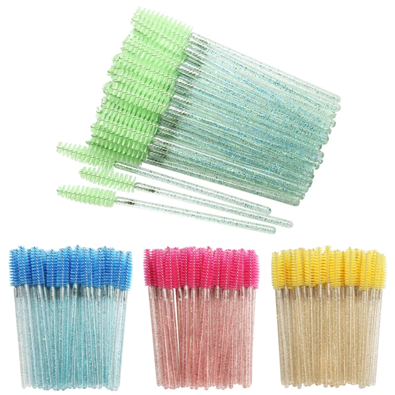 

50Pcs Eyelash Brushes Makeup Brushes Multicolor transparent crystal Disposable Mascara Wands Applicator Makeup Tools