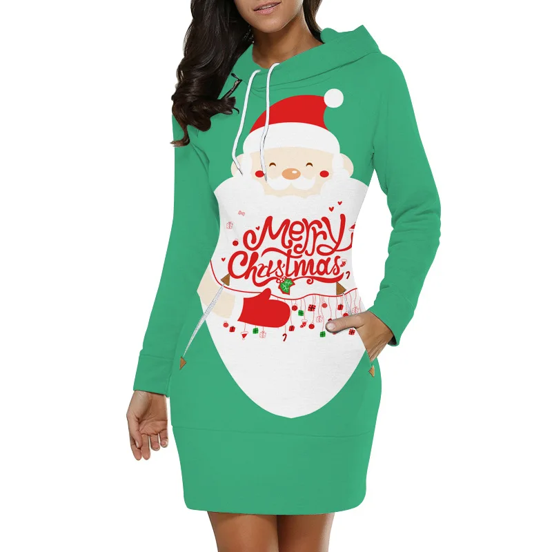 Женская одежда, новинка, рождественское, с 3D принтом, для женщин, Осеннее, свободное, с длинным рукавом, с капюшоном, платье, повседневное, длинное, модное, с капюшоном, Женский пуловер - Цвет: NZLMWY-46