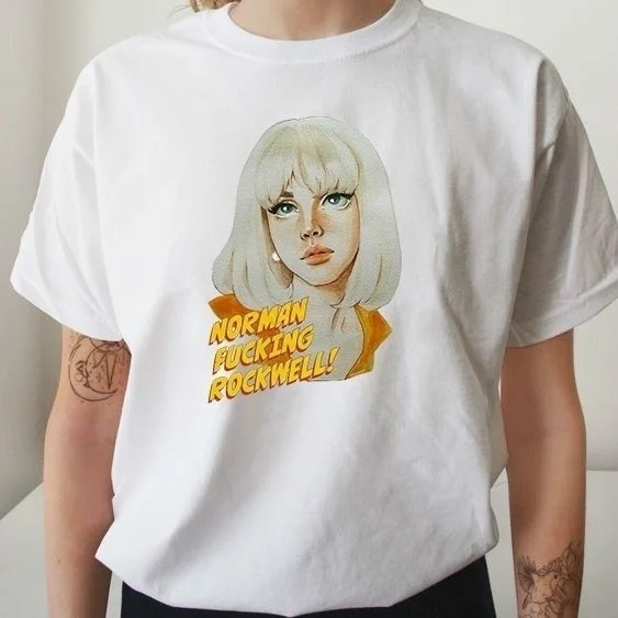 

Fashionshow-JF Lana Del Rey Norman Rockwell T-Shirt Womens Cute Short Sleeves Music Tee Hipsters Fashion Summer Top