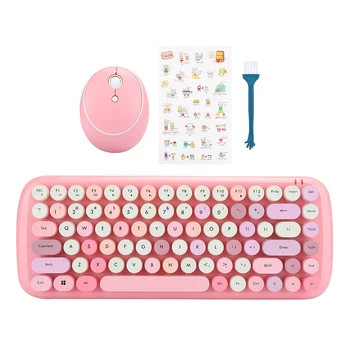 

Wireless Keyboard Mouse Set Mini Pink Mixed Colors Round Keycap Office Supplies Hot